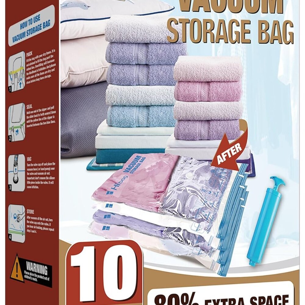 Vacuum Storage Bags, 10 Large Space Saver Vacuum Seal Bags, Nylon & Polyethylene